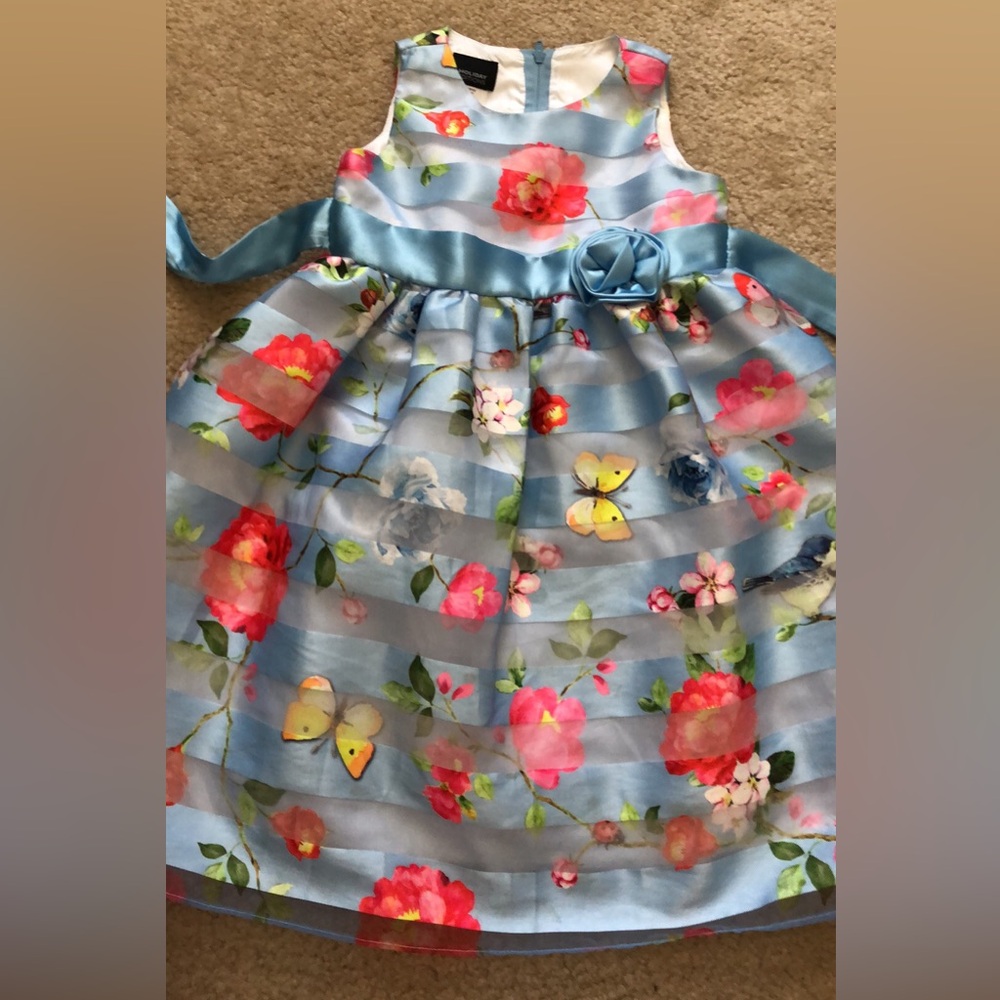 Holiday Editions blue white tutu poof formal Toddler girl 4T dress floral birds